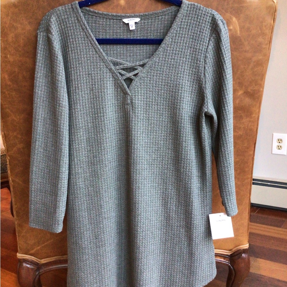 Sonoma The Supersoft Tunic Waffle Knit Shirt Longer V Neck